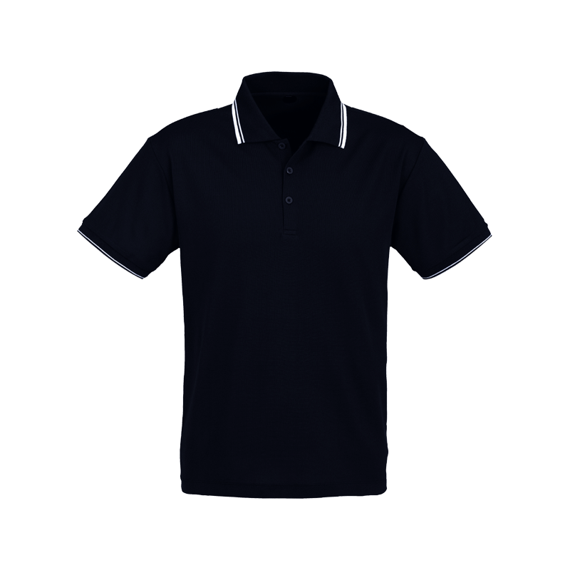 Navy Blue Striped Short Sleeve Golf Shirt